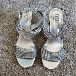 BCBG Paris Silver (Chrome) Wedge Shoes Size 8.5 US
